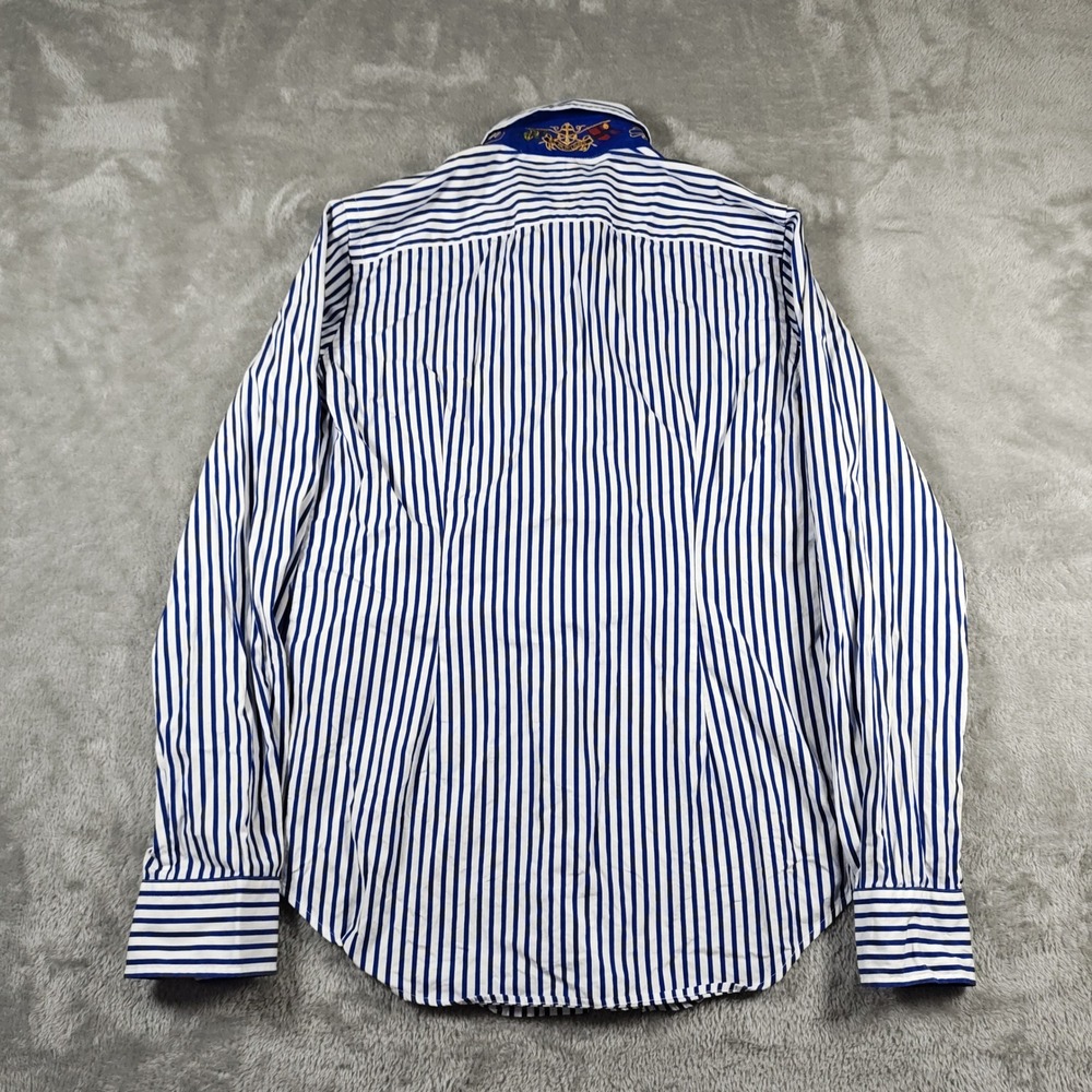 Ralph Lauren Shirt Womens 8 Blue White Striped Yachting Crest Button Up Nautical - Picture 2 of 16
